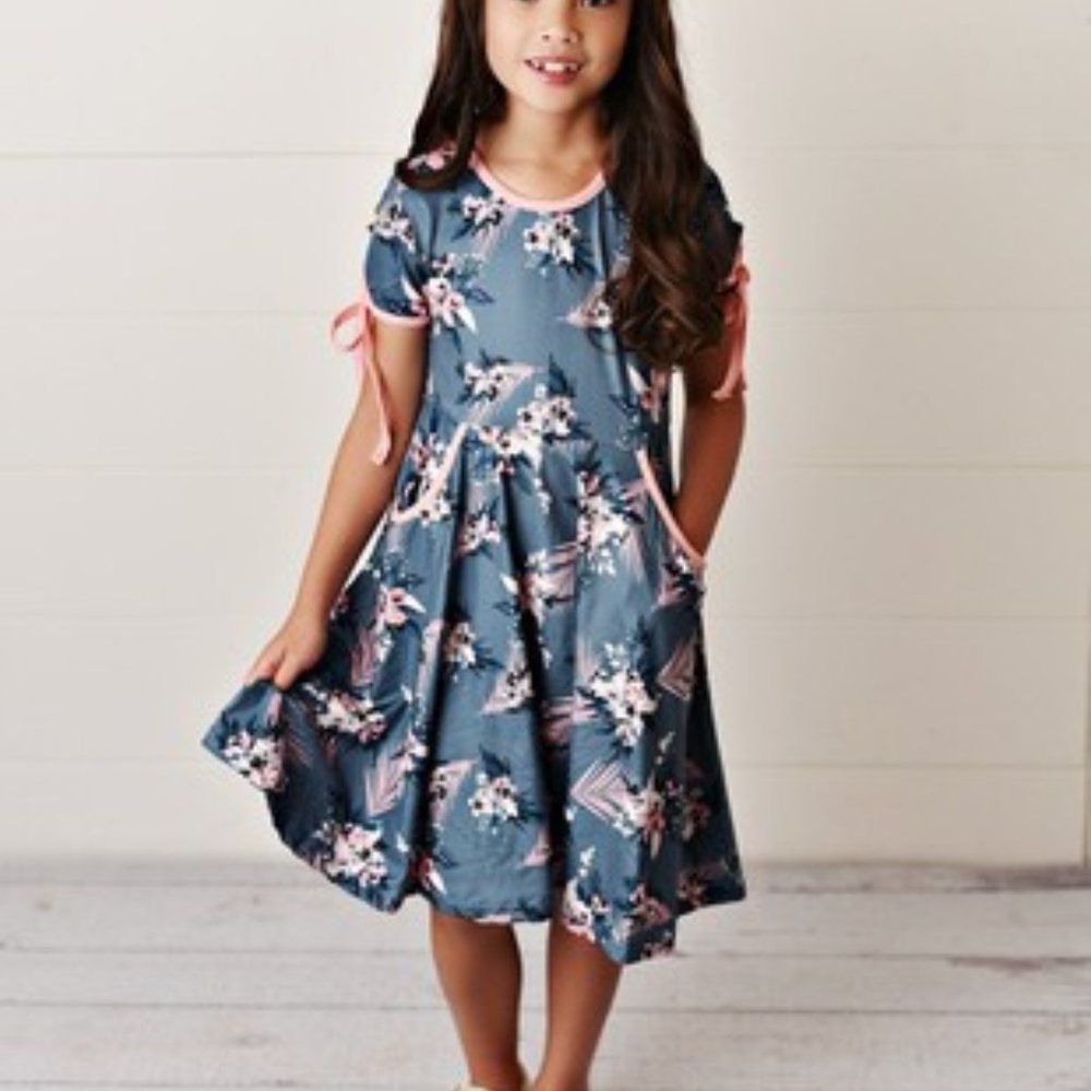 Navy & coral floral dress
